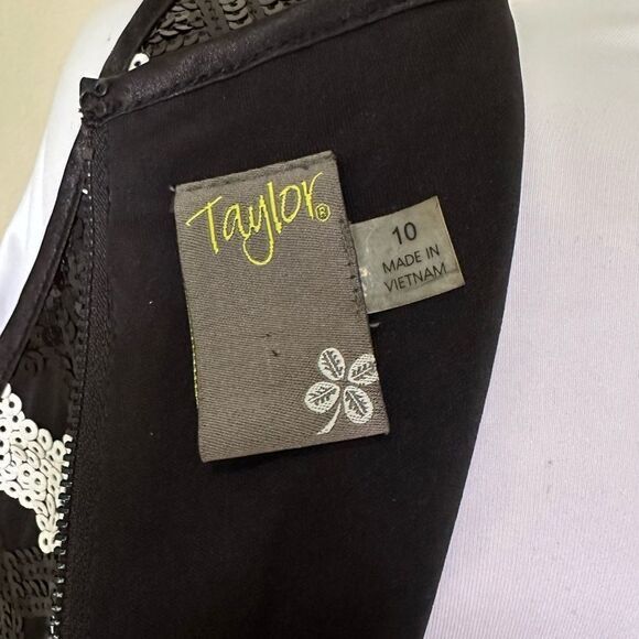 Taylor Womens Sheath Dress 10 Black White Sequins Cocktail Shimmer Statement - Picture 9 of 10